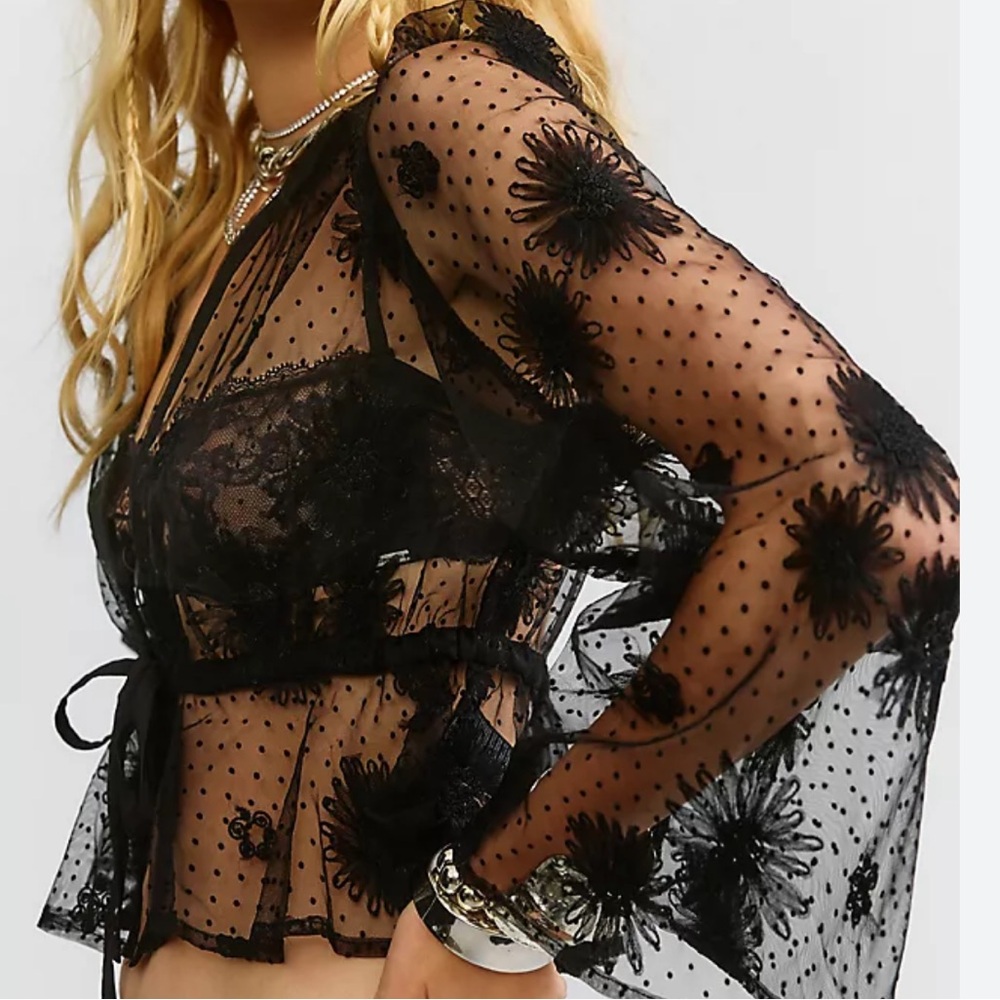 Anthropologie Black Sheer Floral Blouse